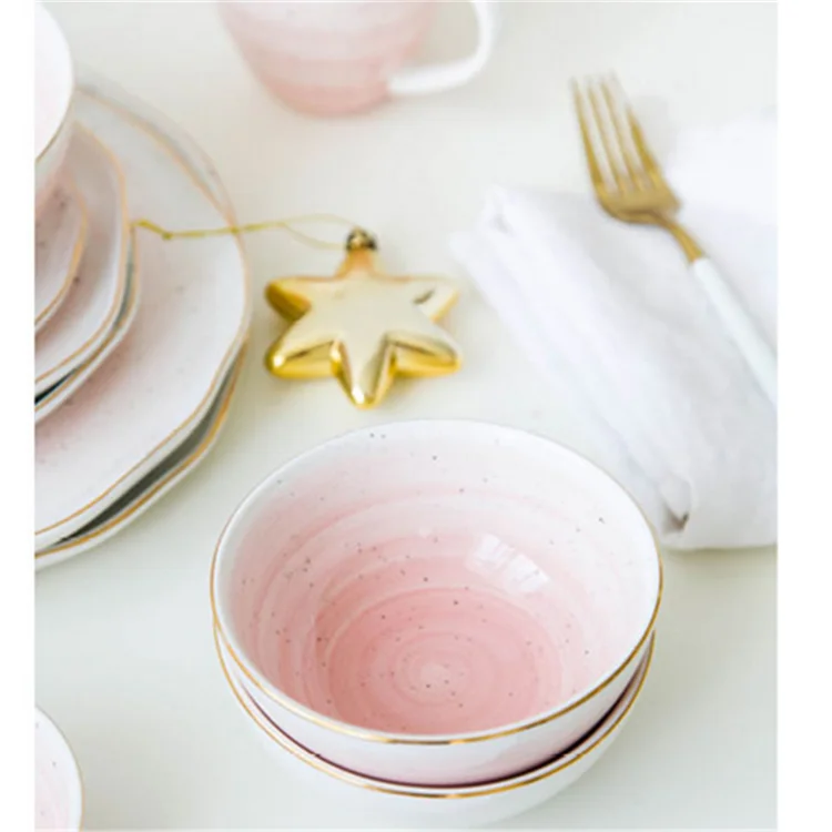 New design kitchen plate gold rim spiral crockery ceramic dinnerware set for banquet