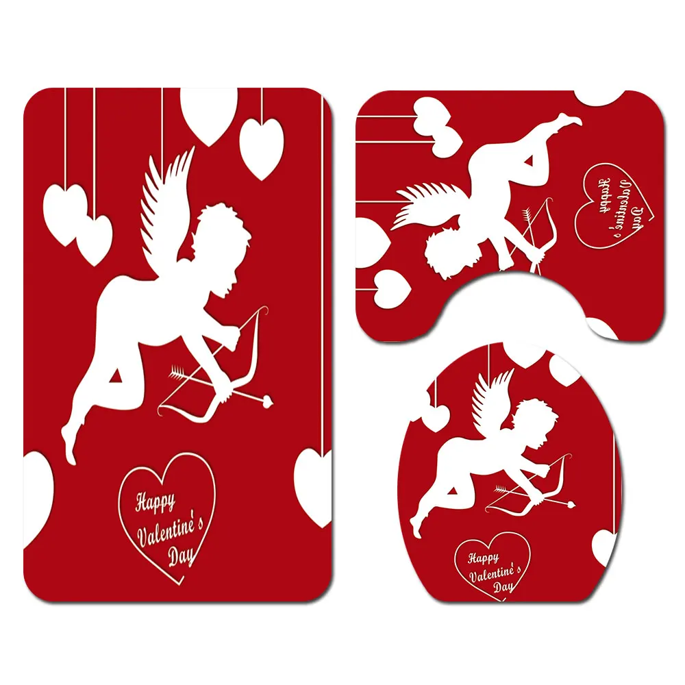 Cupid customer printed 3 pcs bathroom rug mat sets 1pc Printed Shower Curtain
