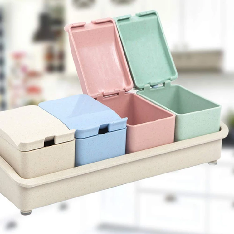 Online Shop New Products Kitchen Accessories Set Wheat Fiber Cooking Tool 4pcs Colors Condinent Container Salt Seasoning Box.jpg