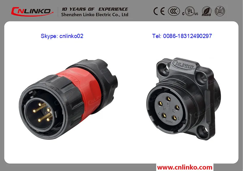 1816awg 12a 500v 5 Pole Waterproof Bulkhead Electrical Connector 5 Pin