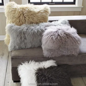 St Mlp16x16 New Made Rosette Curly Mongolian Sheepskin Pillows