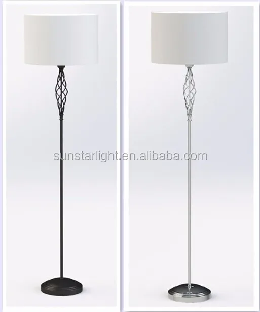 Modern Fabric Shade Side Floor Lamp Round Tube Lamp Post Hotel Standing