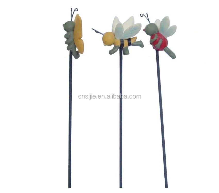 Resin s/3 bee/butterfly/ladybug flowerpot stakes outdoor garden used crafts insects ornaments