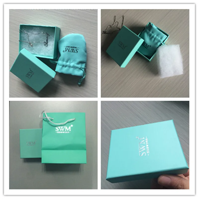 Hot! Free Risk New Fashion Beautiful Custom Printing Silver Brand Blue Jewelry Box With Bag
