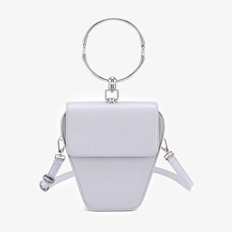 Designer metal ring hand bag trendy genuine leather women shoulder crossbody bags