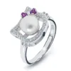 YCR6897 Popular Hello Kitty Engagement Silver Pearl Rings