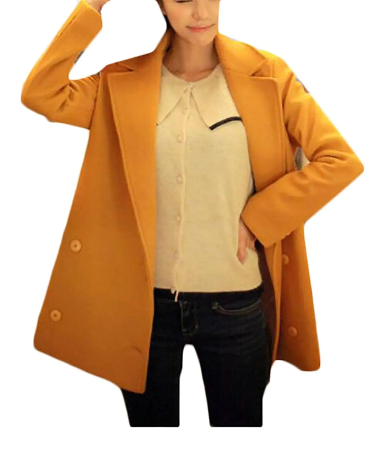 Dark Grey, M ZYFGfree Autumn Winter Fashion England Style Collared Metal Button Long Sleeve Double Button Peacoat