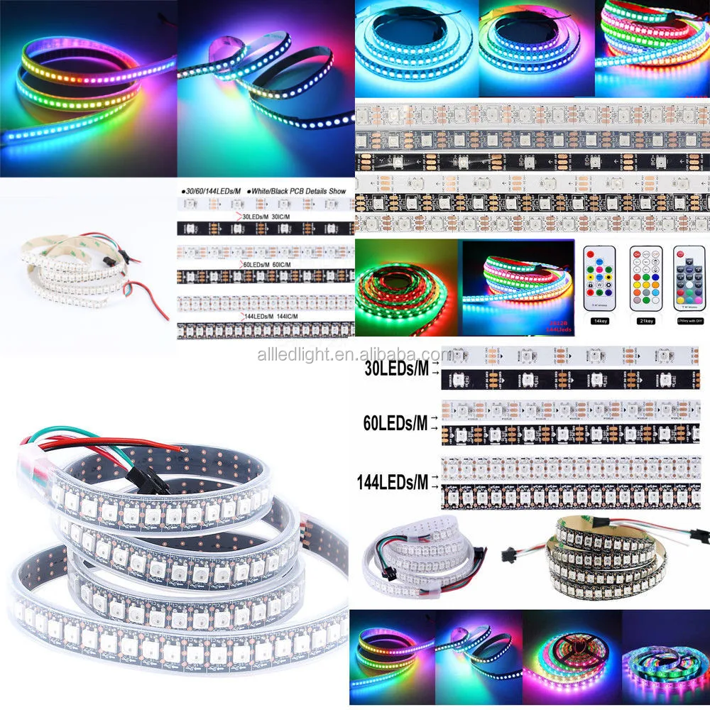 SK6812 WS2812B IC LED strip 5050 RGB RGBW 30/60/144LED Pixels Addressable DC5V 