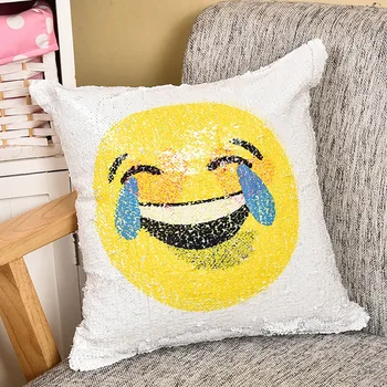Emoji Sequin Fabric Cushion Cover Changeable Face Pillowcases Diy