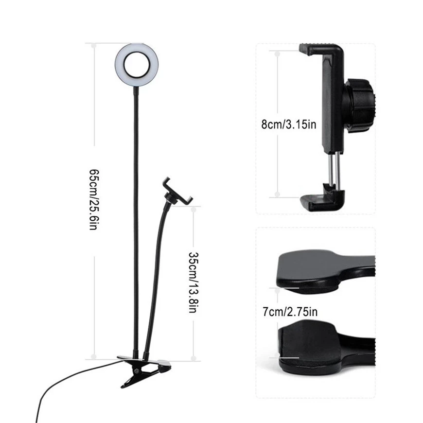 New Adjustable Desktop Mobile Phone Holder Flexible Selfie Ring Light ...