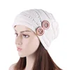 New Women Double Wood Button Ruffle Souchy Beanie Knit Baggy Hat