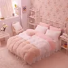 Korean girl pretty princess style velvet flannel plush mink fluffy shaggy bed sheet bedding set