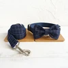 Nylon webbing dog collar Luxury custom blue plaid dog collar with bowknot