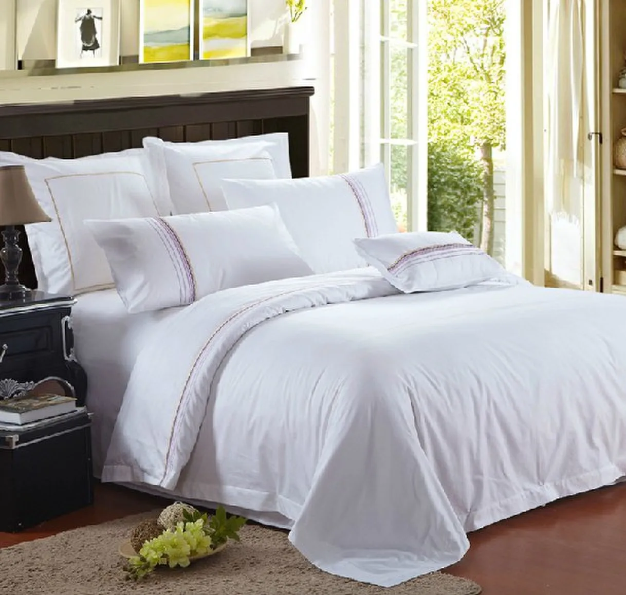 Wholesale 300tc Cotton Hotel Bed Linens Cheap Snow White Bedding