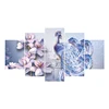 Hand painted peacock painting noble flower for decoration 5-piece canvas print painting hot sale