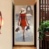 Modern Girl in Red Dress Fashion Portrait Artwork 3D Handmade Oil Painting for Porch Hallway Office Home Decor Drop Shipping