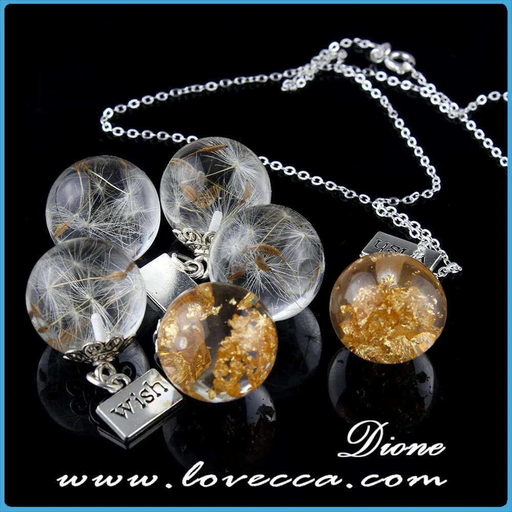 Handmade 20mm Round Clear Resin Ball Dried Pressed Real Flower Pendant