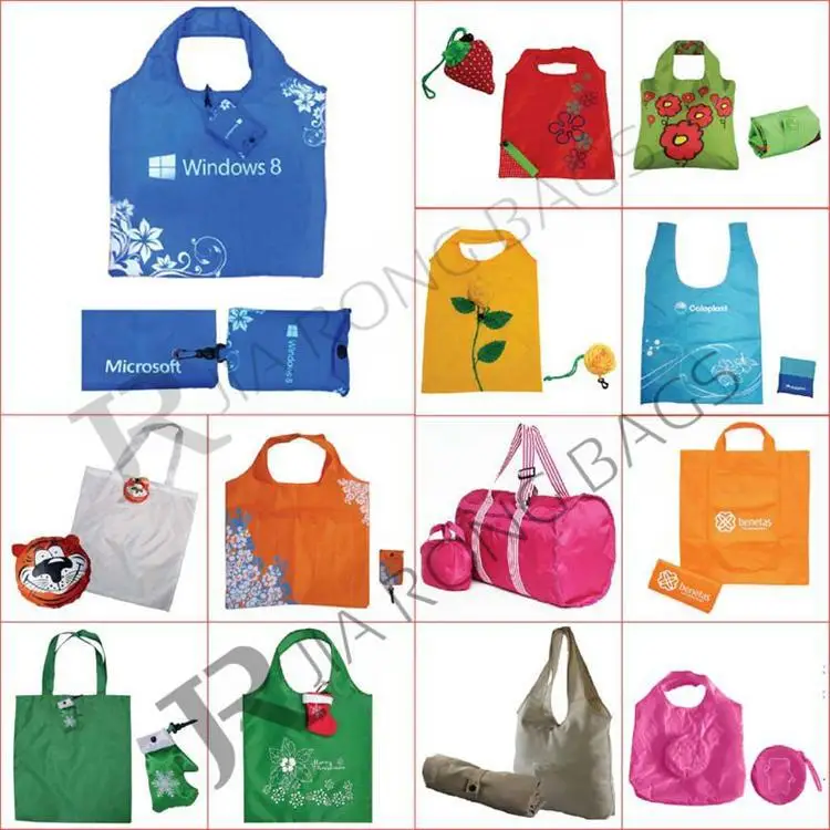 Recycle 100% Ripstop Thick Nylon Reusable Foldable Shopping Totes Bags for Outdoor Travel Grocery