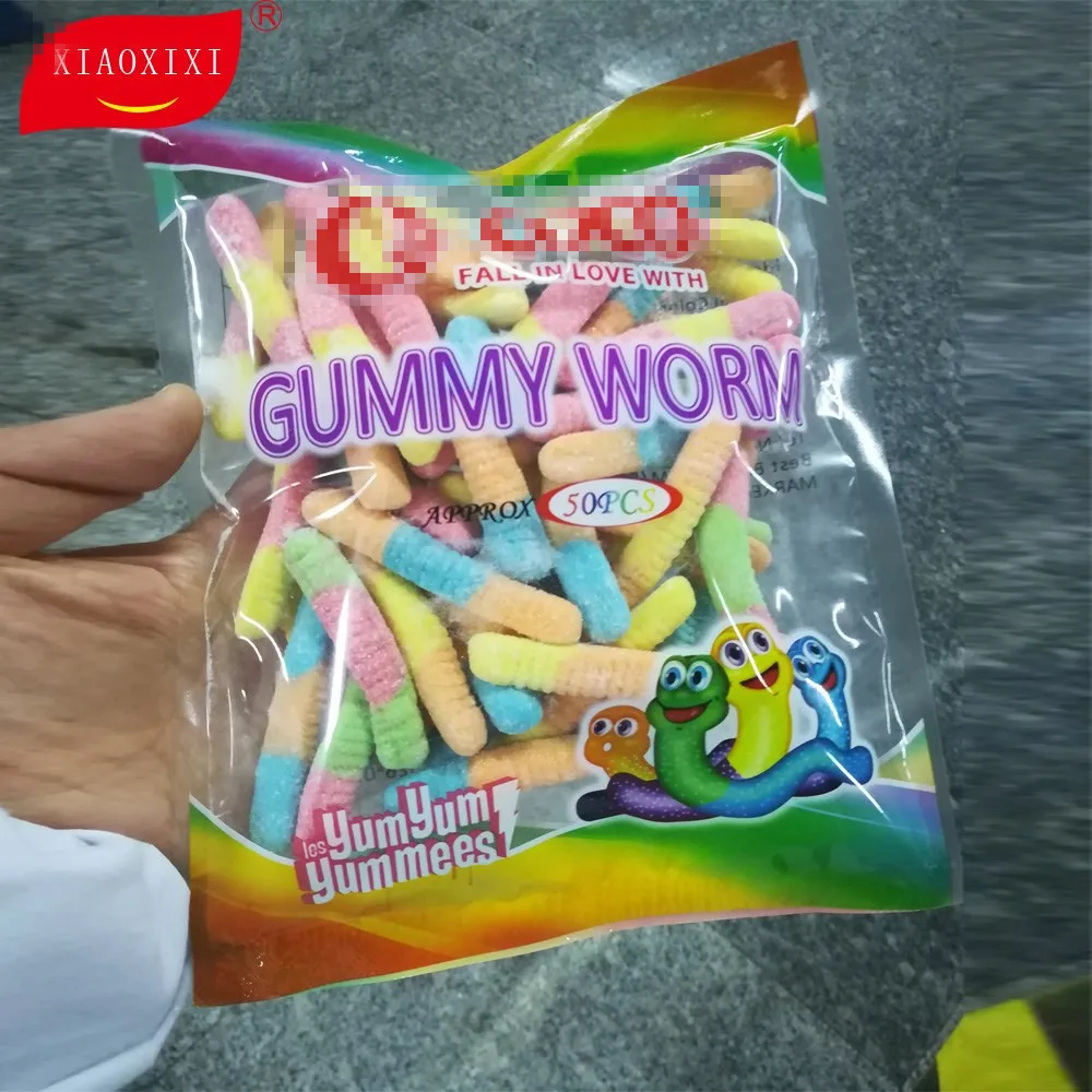 100g Soft Gummy Jelly Candy Worm Shape Halal Candy With Bags Package