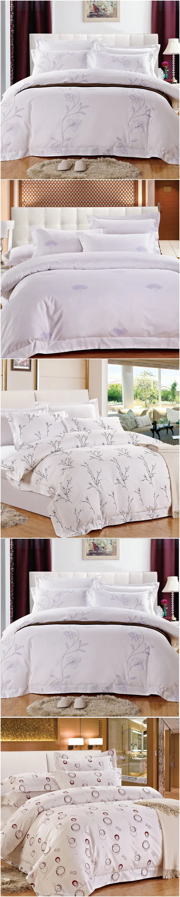 Hotel Hospital Custom Logo King Size Plain Cotton Bedding Set Bed