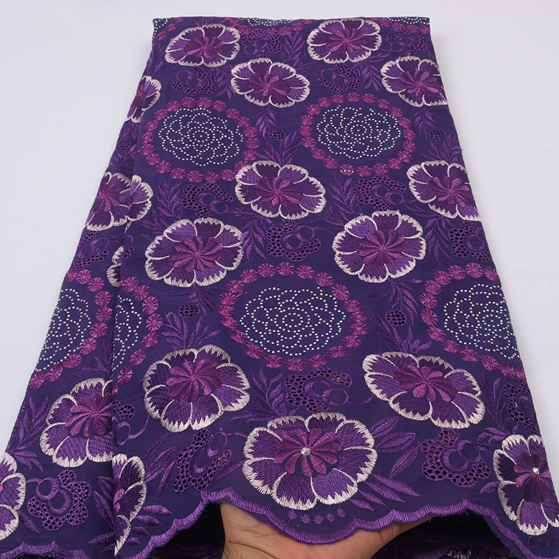 African Swiss Voile Lace in Switzerland 100% Cotton Fabric Lace with Stones for Nigerian Women Dress XZ2638B