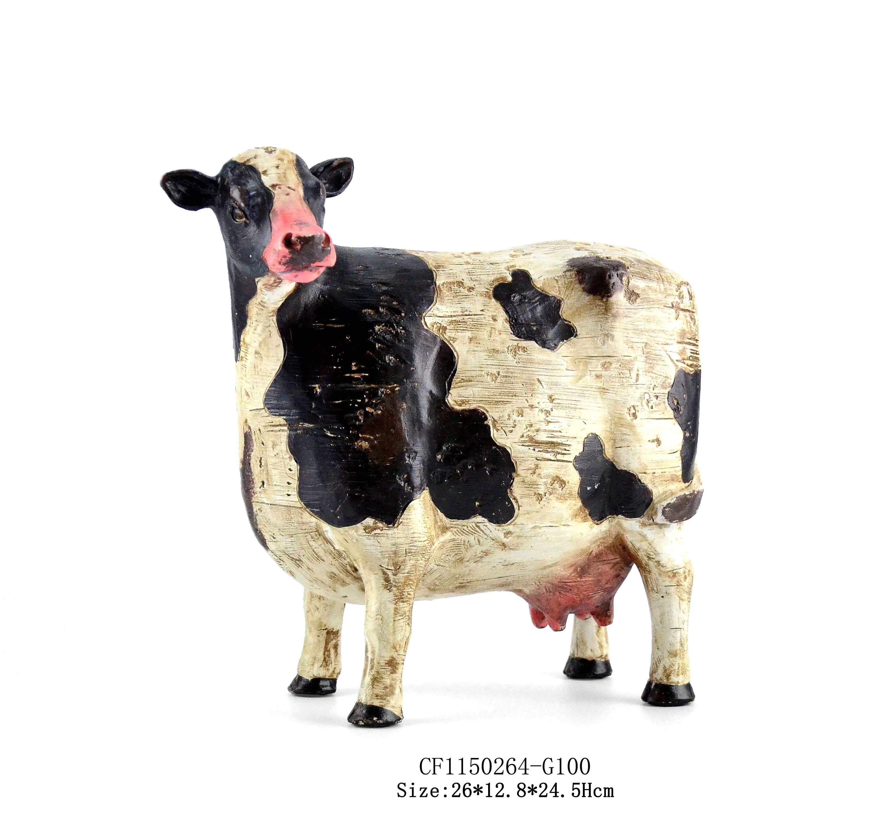 Painted Resin imitate Wood Craft Ornament Gift Animal Sculpture Cow Statue friesian dairy cows supplier