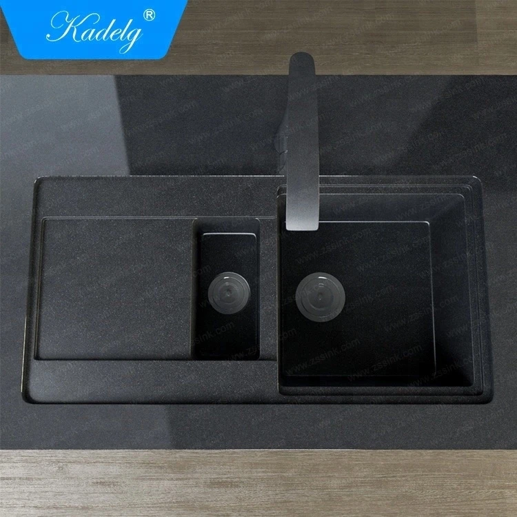 Matt gloss Undermount 1.5 bowl shapes modern kitchen sink with drainboard