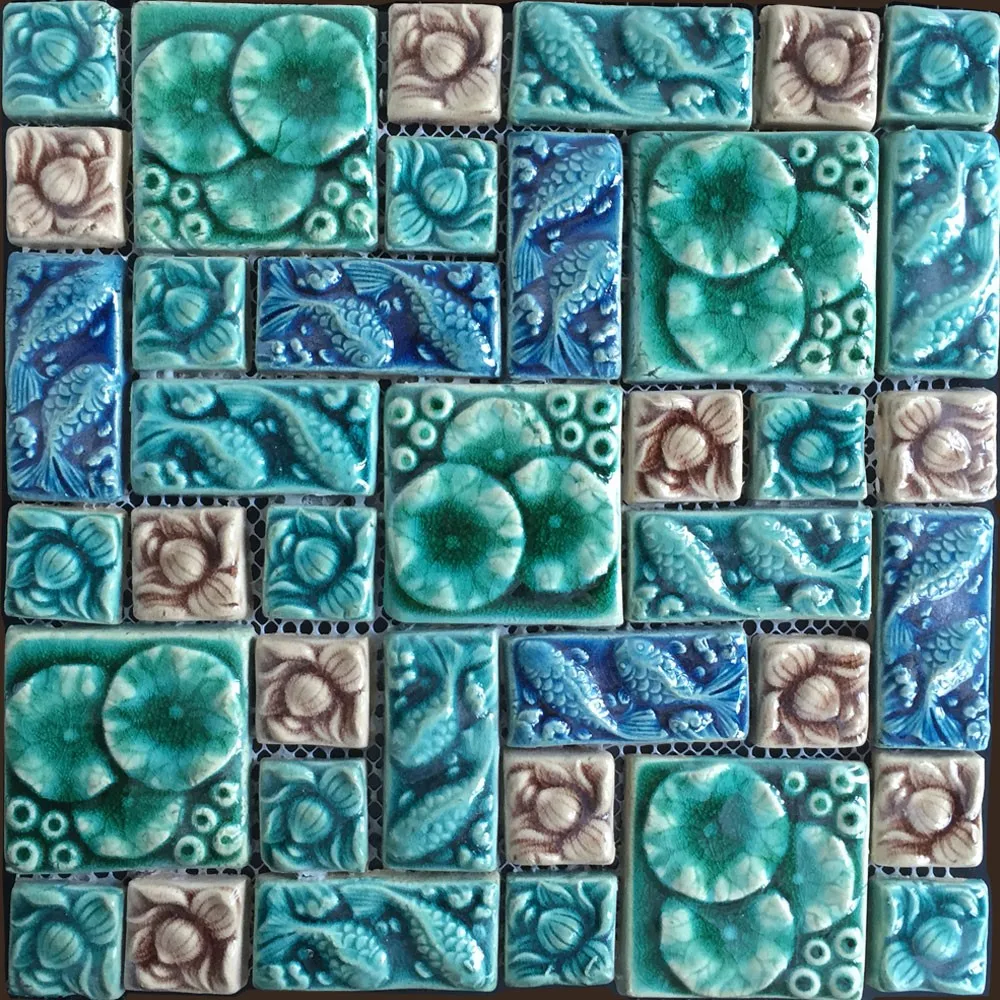 Hexagon Colourful Glazed Surface Ceramic Crackle Chip Mosaic Tile Buy