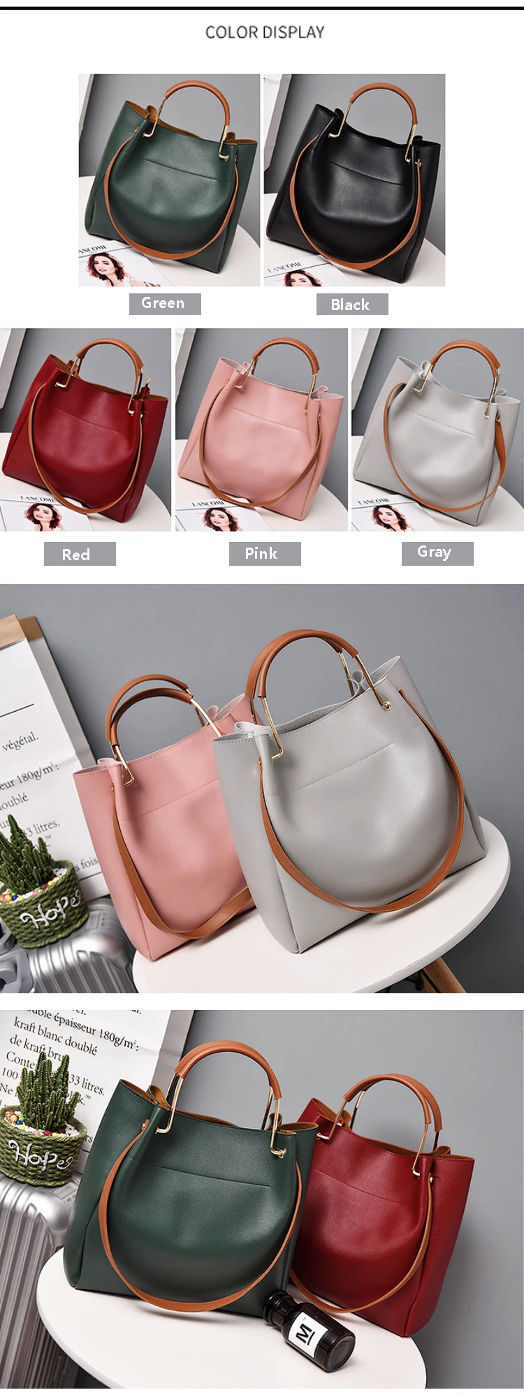 Osgoodway2 High Quality Young Ladies Handbags Stock PU Leather Bags Women Handbags Black