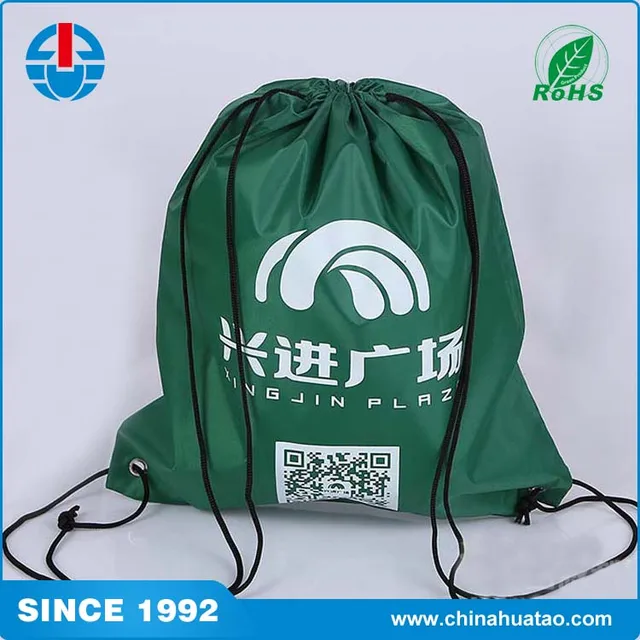 Fugang Customized Promotional Waterproof Nylon Green Drawstring Gift Bags