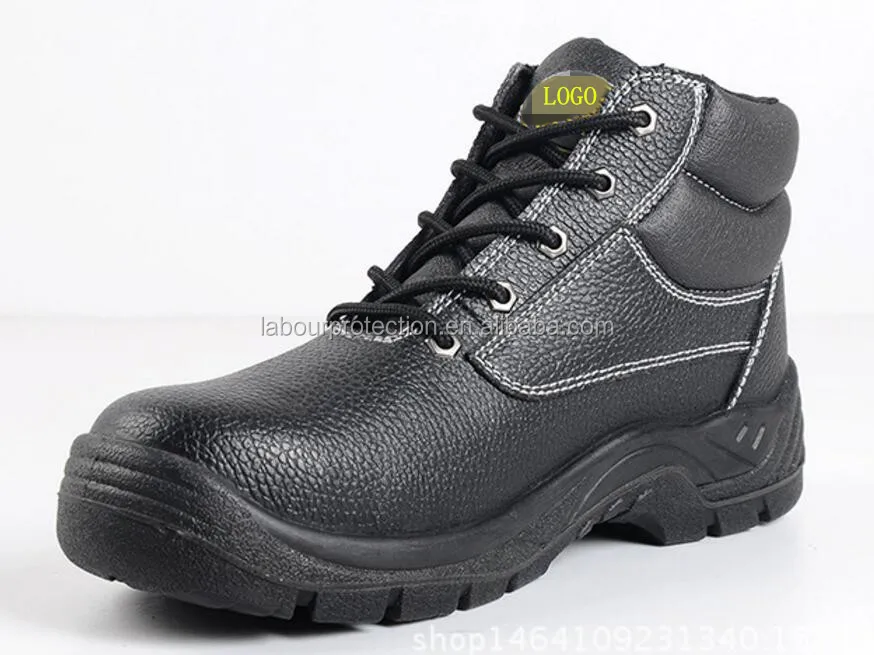 Black Genuine Leather Safety Work Shoes With Pu Soles And En Iso 20345: ...