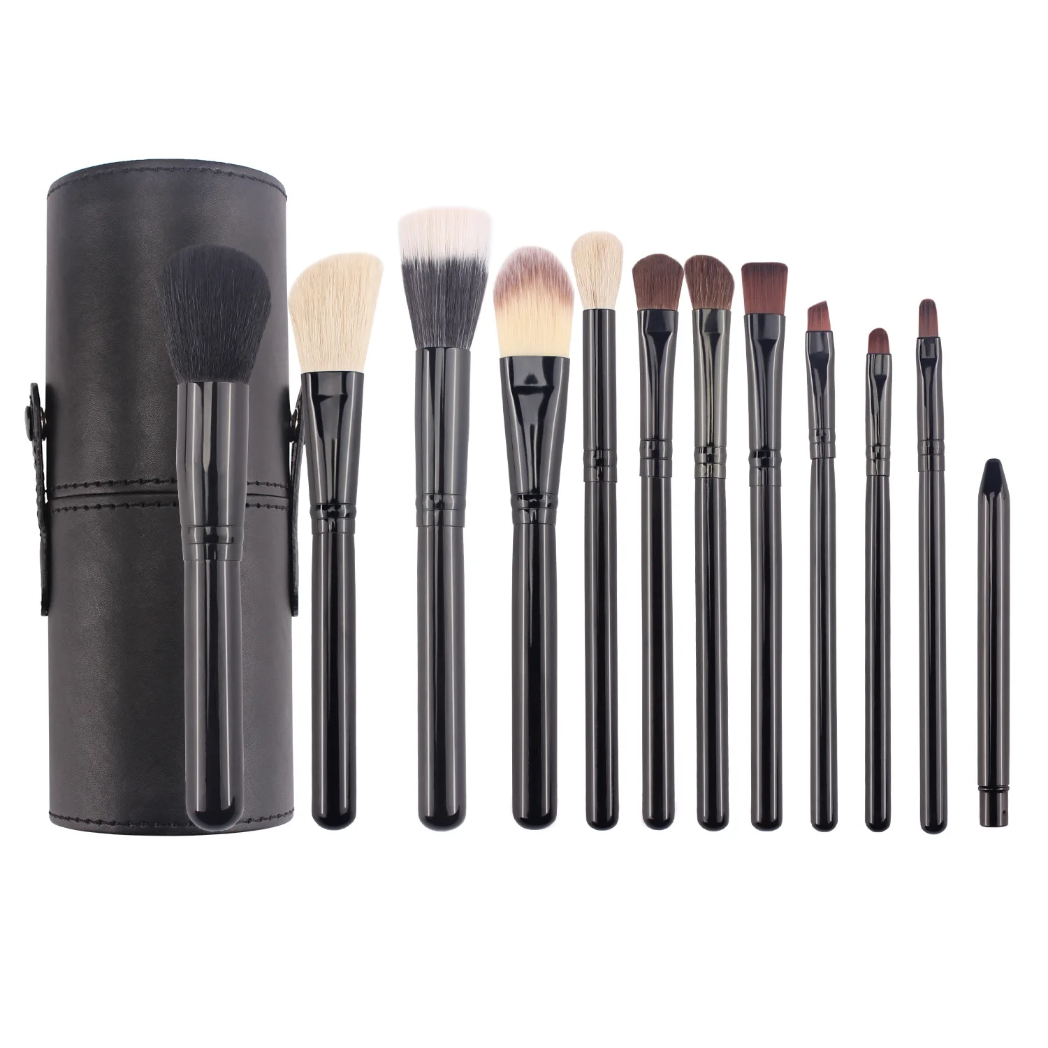 Multi-use 12pcs private label synthetic fibre cosmetic makeup brush set with PU bag case