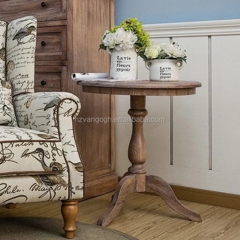 Country Style Small Side Rustic Natural Wood Coffee Coffee And Round