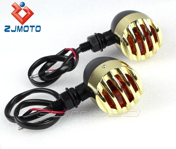 Universal Motorbike Night Lights  Black&Brass Retro turn signal light LED  Amber Bulb Turn Signal Lamp For Chopper Bobber