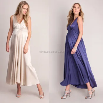 Sexy Deep V Neckline Sleeveless Silk Maternity Gown Dress For