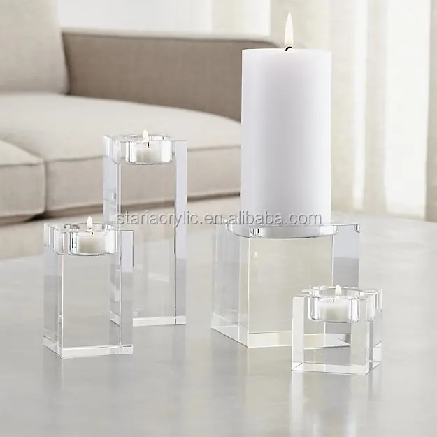 Decorative Clear Pillar Acrylic Candlestick Holders Lucite Candle