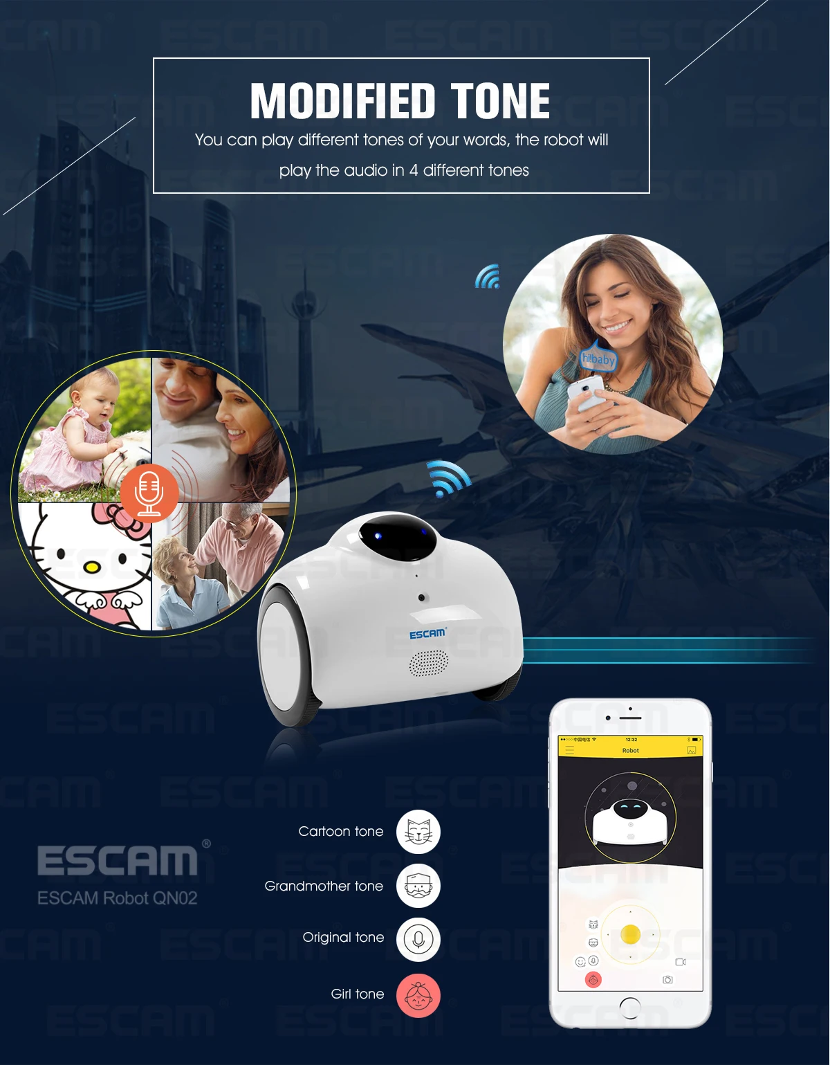 Escam Qn02 Remote Control Robot Smart Video Camera Support 2 Way Talk