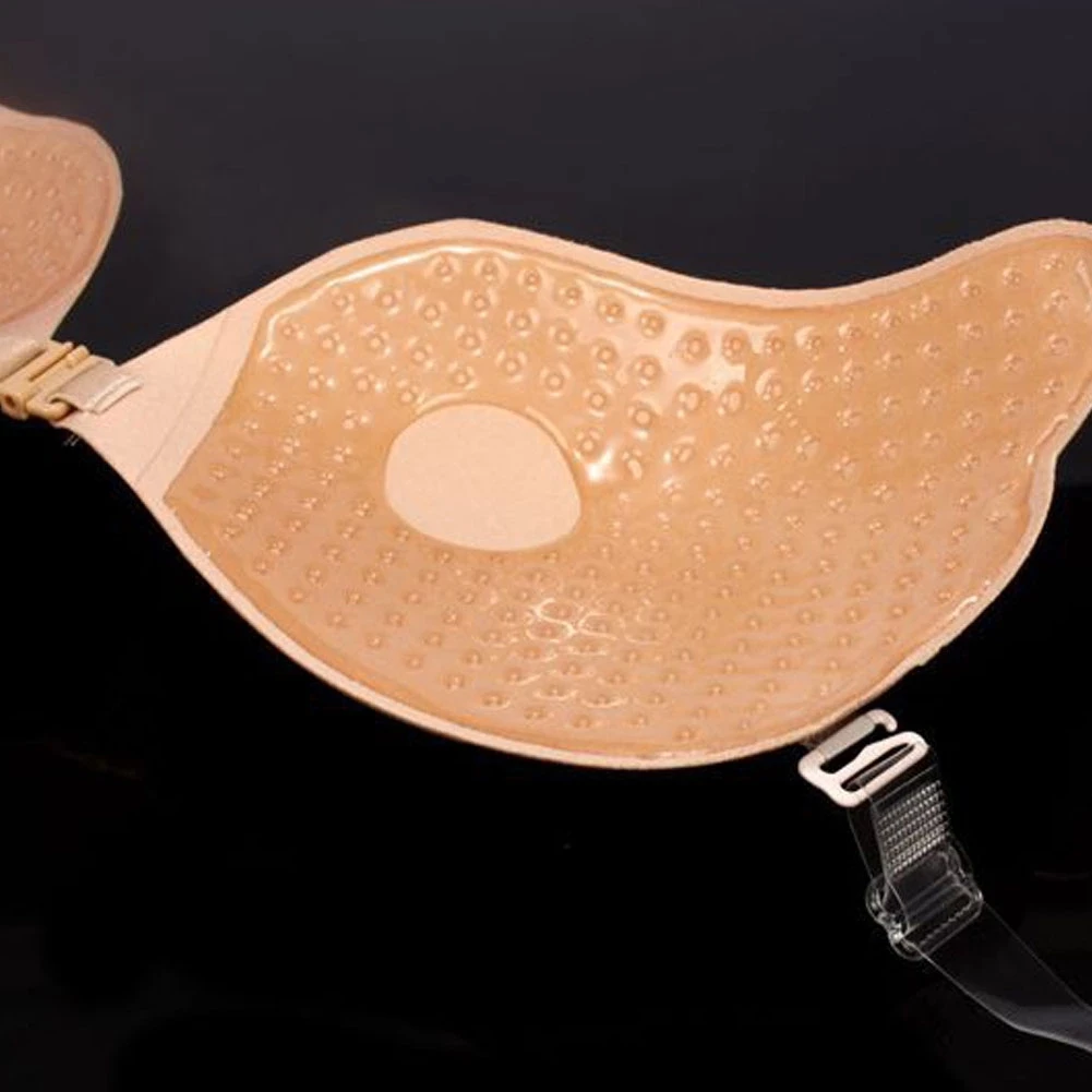 Women Adhesive Bra with Drawstring Straps Backless Drawstring  Invisible Reusable Silicone Bra