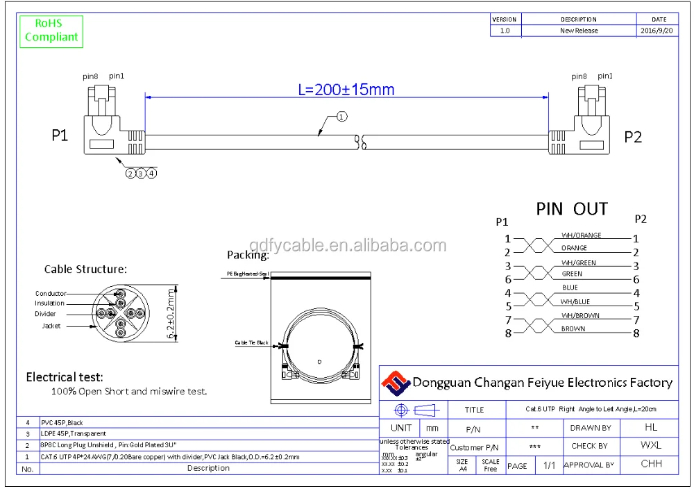 Network Cable Rj45 Right Angle To Left Angle Male/male