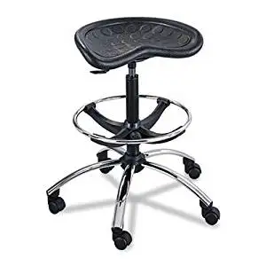 Sit-Star Stool with Footring & Caster, 27-36h Seat, Black/Chrome, Sold as 1 Each