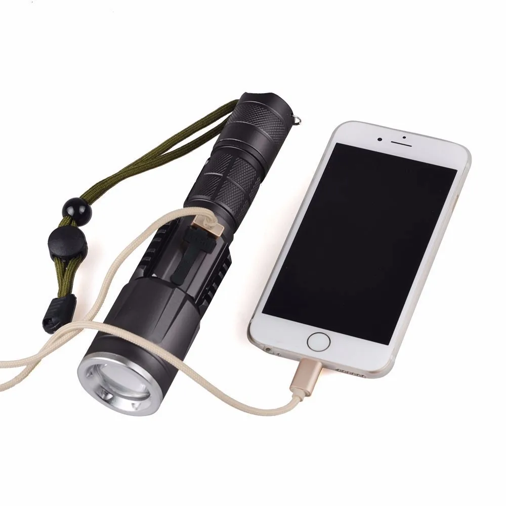 Tactical Usb Flashlight Mobile Phone Charger 10w Zoomable Flashlight