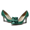 Custom Made Forest Green Jing Pin Shoes Bowknot Heels