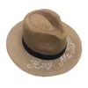 Custom female wide brim summer brown panama hat straw with band