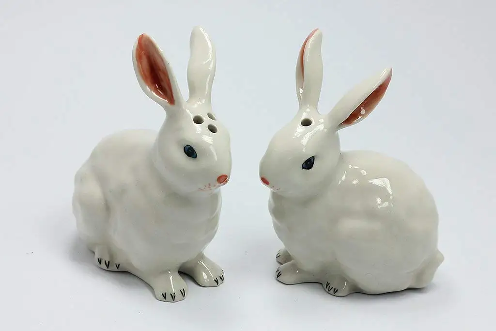 Salt and Pepper Shaker Ceramic Rabbit Figurine Miniature Hand Painted