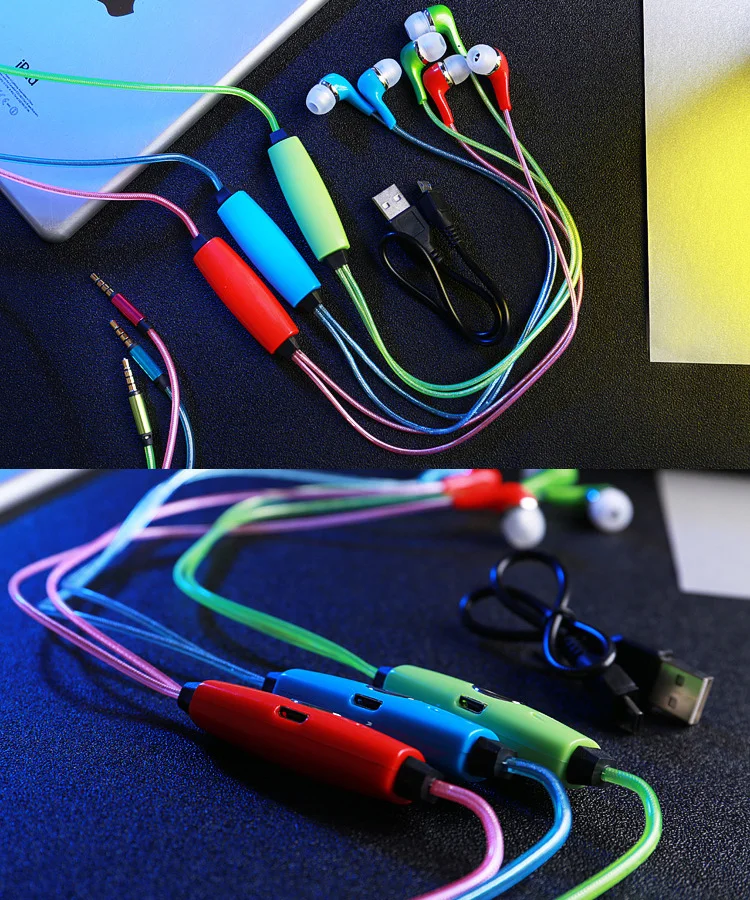 Flashing Light Earbuds 3.5mm Glow In The Dark Bass Earphone Led