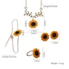 Selling Necklace Earrings Ring Bracelet Set Sunshine Sunflower Leaf Lovely Flower Pendant Set