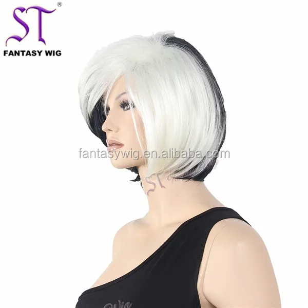 101 Dalmatians Cruella Style Short Bob Wig Half Black Half White Wig For Halloween Buy Half Black Half White Wig Short Bob Wig Wig For Halloween Product On Alibaba Com