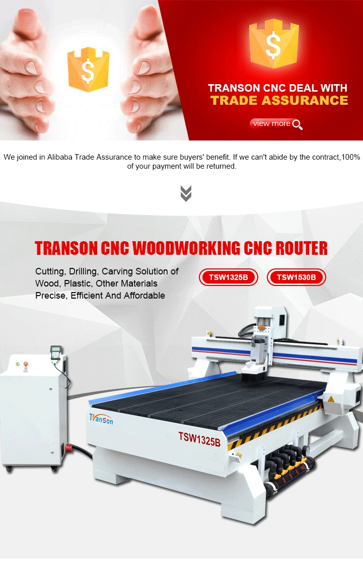 Transon TSW1325B CNC Router Wood Carving Machine Vacuum Worktable Price Economical