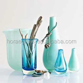 Blue Glass Flower Vase White Round And Tall Glass Vase For