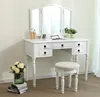Amazon hot selling Wood DressingTable Tri-folding Mirror Make-up Vanity Table 5 Drawers & Mirror